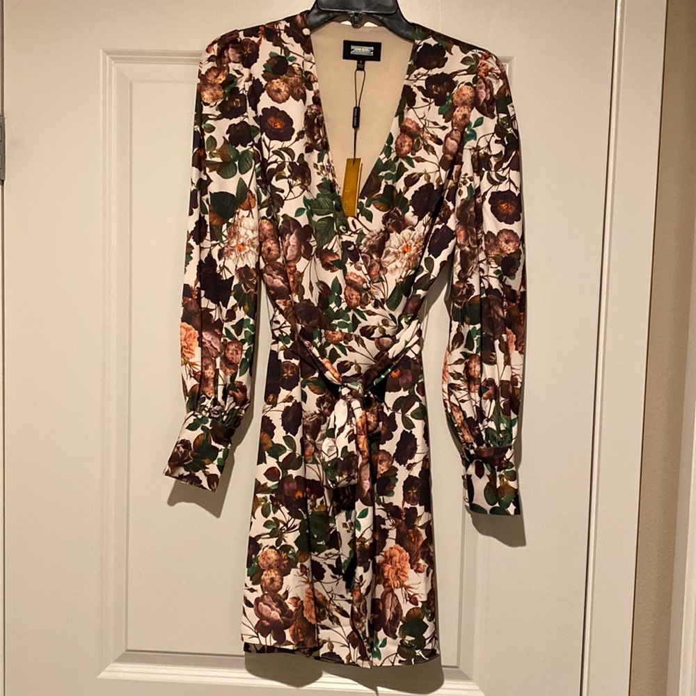 Alexia Admor Bubble Sleeve Wrap Dress - Dark Florals